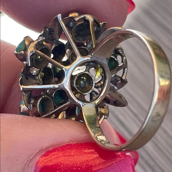 Vintage Turquoise 10k gold Cluster Flower Ring - Picture 5 of 8